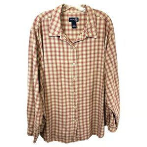 Venezia Plus Size 27/28 Top Plaid Button Up Red Beige Long Sleeve Western